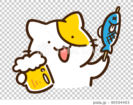 Deformed illustration of a cute cat drinking... - Stock Illustration ...