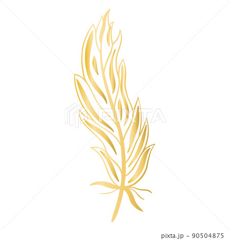 Beautiful golden painted bird feather isolated vector illustration 90504875