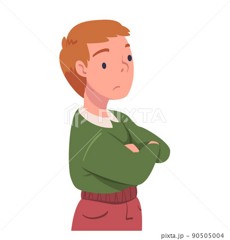 Teen Boy with Grumpy Face and Folded Arms Having Problematic Communication with Parent Vector Illustration 90505004