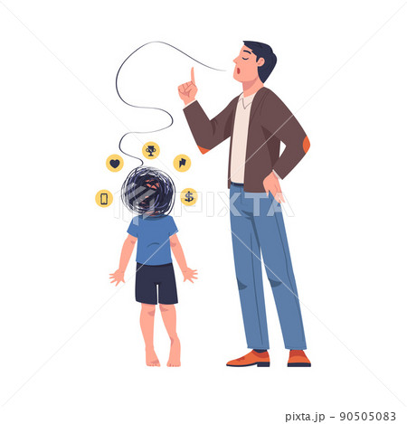 Man Father Talking to His Confused Son as Problematic Communication and Misunderstanding Between Parent and Child Vector Illustration 90505083