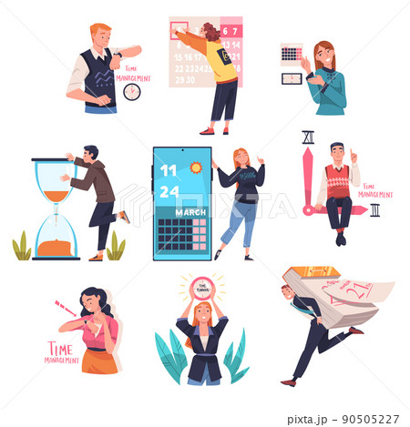 People Character Planning Time and Event Marking Date on Calendar and Managing Schedule Vector Set People Character Planning Time and Event Marking Date on Calendar and Managing Schedule Vector Set 90505227