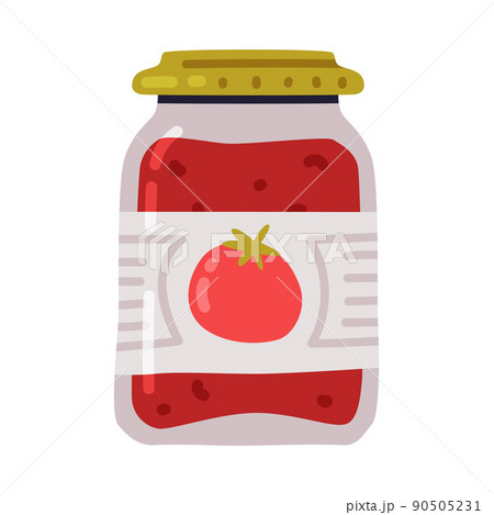 Tomato Sauce or Ketchup with Label in Glass Jar as Dressing for Pizza Vector Illustration 90505231