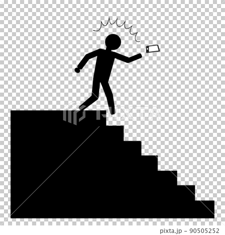 危険 歩きスマホをしていて 階段に気づかずスマホを落としてしまう人 のイラスト素材