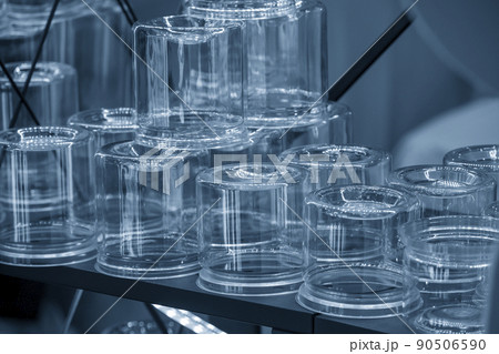 The close up scene of plastic jar container type in the light blue scene. 90506590