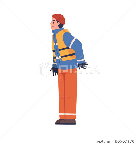 Man Rescuer in Orange Vest Engaged in Life Saving Operation Vector Illustration Man Rescuer in Orange Vest Engaged in Life Saving Operation Vector Illustration 90507370