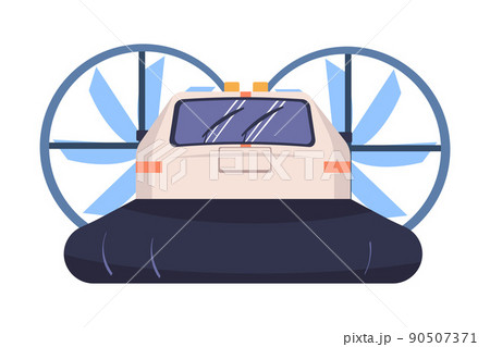 Hovercraft or Air-cushion Vehicle Boat as Sea Rescue and Emergency Equipment for Urgent Saving of Life Vector Illustration 90507371