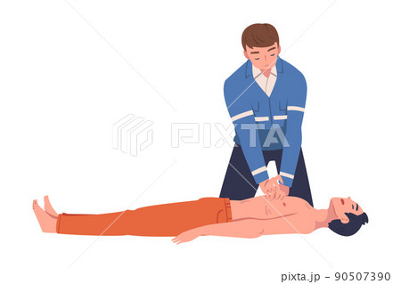 Man Doctor Making External Cardiac Massage to Lying Victim as Rescue and Life Saving Emergency Operation Vector Illustration Man Doctor Making External Cardiac Massage to Lying Victim as Rescue and Life Saving Emergency Operation Vector Illustration 90507390
