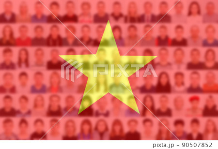 Portraits of many people on the background of the flag of Vietnam. The concept of the population and demographic state of the country 90507852