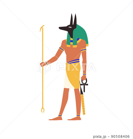 Egyptian Anubis ancient Egyptian deity or god, flat vector illustration isolated. Egyptian Anubis ancient Egyptian deity or god, flat vector illustration isolated. 90508406