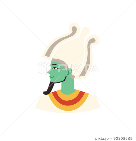 Egyptian god of fertility Osiris with crown, flat vector illustration isolated on white background. Egyptian god of fertility Osiris with crown, flat vector illustration isolated on white background. 90508539