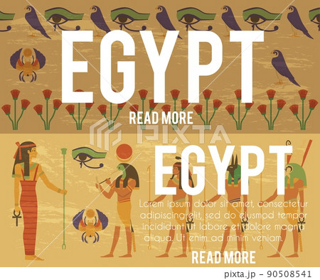 Egypt travel posters or banners set with ancient gods and goddesses, flat vector illustration. 90508541