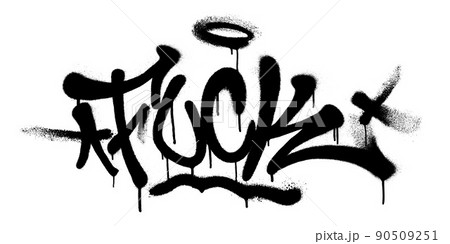 Sprayed fuck font graffiti with overspray inのイラスト素材