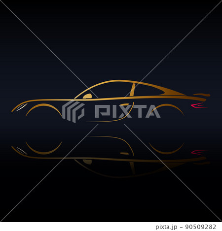 Yellow sports vehicle silhouette on black background  90509282
