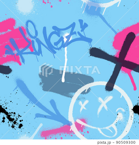 Graffiti spray paint seamless pattern. Vector illustration. 90509300