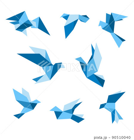 Blue flying pigeon and dove birds set, isolated on white. 90510040