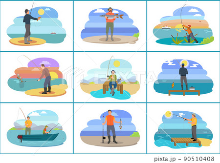 Fishing People Images Set Vector Illustration Fishing People Images Set Vector Illustration 90510408