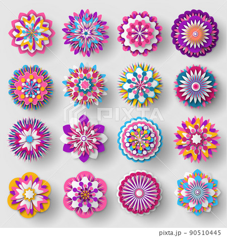 Cutted from Paper Flowers Set Colorful Poster 90510445