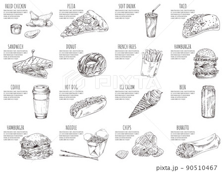 Soft Drink and Italian Pizza Vector Illustration 90510467