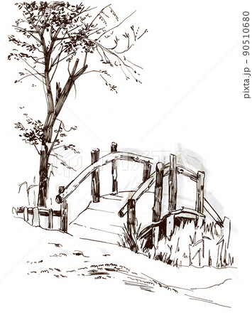 japanese garden coloring page  How to Draw a Bridge Step by Step Bridges  Landmarks  Places FREE   Bridge drawing Bridge tattoo Garden  coloring pages