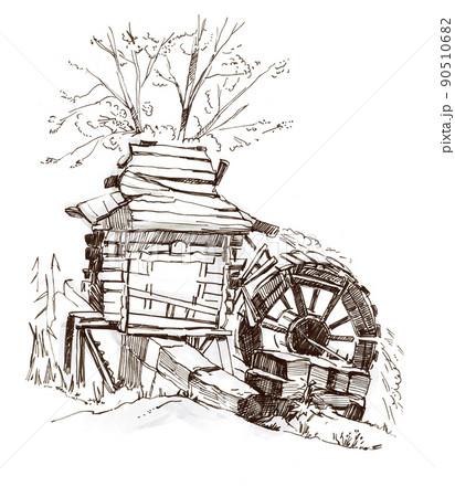 140 Drawing Of Water Mill Wheel Stock Photos Pictures  RoyaltyFree  Images  iStock
