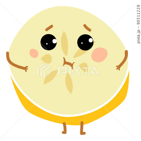 Funny banana slice character. Cut fruit emoji Funny banana slice character. Cut fruit emoji 90511229
