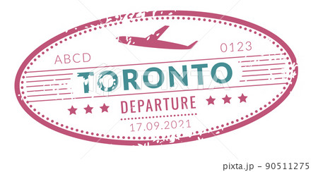 Airport departure label. International travel passport stamp 90511275