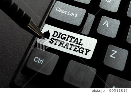 Writing displaying text Digital Strategy. Internet Concept focuses on using technology to improve business performance Publishing Typewritten Documents Online, Typing Long Term Contract 90511315