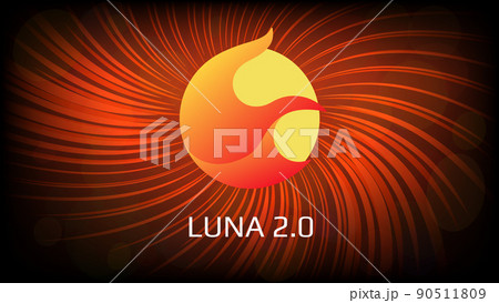 Resurrection Terra LUNA 2.0 token symbol on red background with vortex. Cryptocurrency logo icon. Resurrection Terra LUNA 2.0 token symbol on red background with vortex. Cryptocurrency logo icon. 90511809