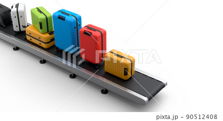 Airport luggage conveyor belt or manufacture line with baggages on white. Airport luggage conveyor belt or manufacture line with baggages on white. 90512408