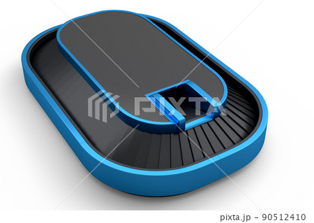 Airport luggage conveyor belt from baggage claim area on white background. Airport luggage conveyor belt from baggage claim area on white background. 90512410