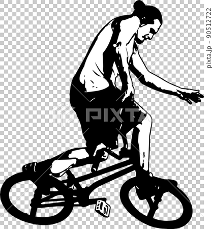 bmx bicyclist performing stunt tricks - sketch vector artwork 90512722