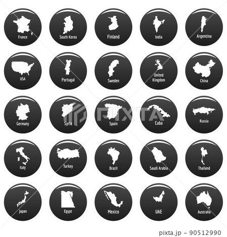Country map icon set vetor black
