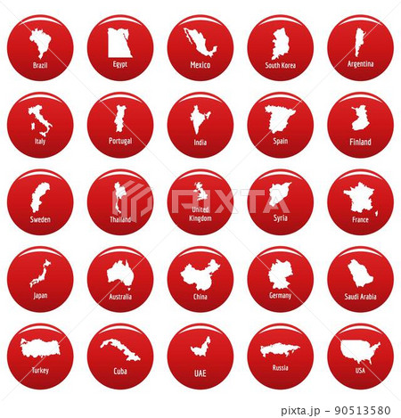 Country map icon set vetor red