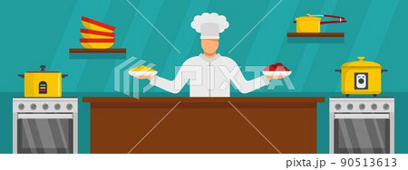 Chef master cooking banner horizontal, flat style Chef master cooking banner horizontal, flat style 90513613