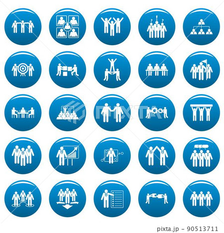 Team building training icons set vetor blue 90513711
