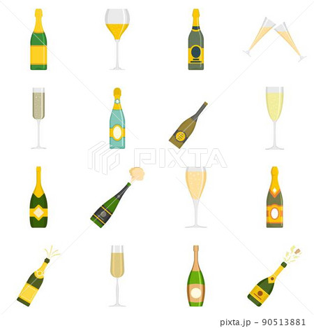 Champagne bottle glass icons set vector isolated 90513881