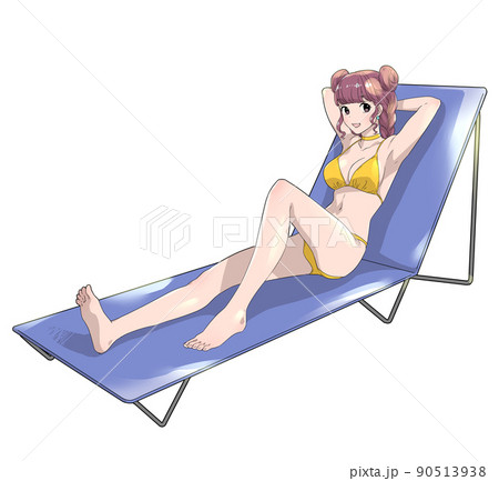 ビーチチェアーに寝そべるビキニの水着姿の女性　 90513938