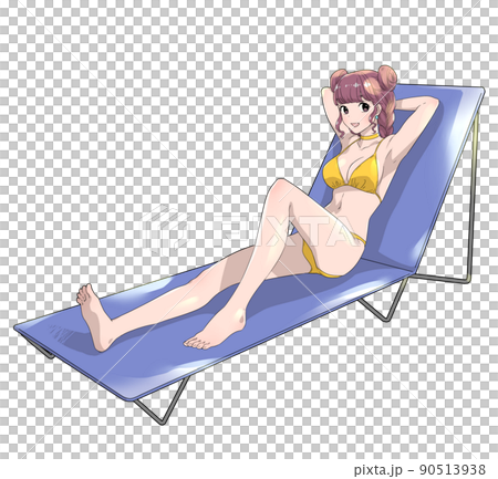 ビーチチェアーに寝そべるビキニの水着姿の女性　 90513938