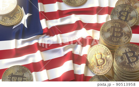 Bitcoin BTC coins or tokens and flag of Liberia. Crypto market related 3D rendering 90513958