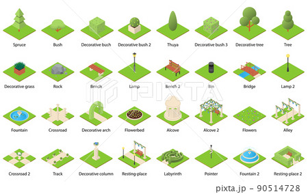 Park nature elements icons set, isometric style Park nature elements icons set, isometric style 90514728