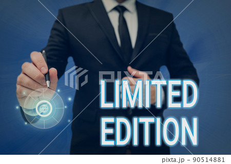 Inspiration showing sign Limited Edition. Conceptual photo Work of something which is only produced in small numbers Man holding Screen Of Mobile Phone Showing The Futuristic Technology. 90514881