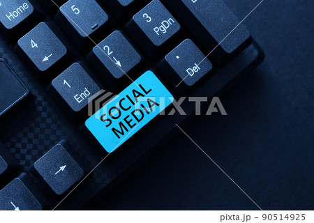 Text caption presenting Social Media. Business approach websites and applications enable users create and share content Word Processing Program Ideas, Logging Programming Updates Concept 90514925