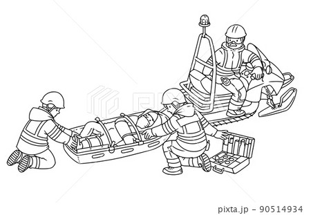 Rescuers, snowmobile and rescue sled Coloring book 90514934