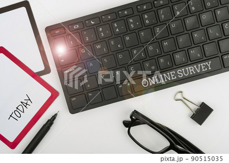 Conceptual caption Online Survey. Business showcase Reappraisal Feedback Poll Satisfaction Rate Testimony Computer Keyboard And Symbol.Information Medium For Communication. Conceptual caption Online Survey. Business showcase Reappraisal Feedback Poll Satisfaction Rate Testimony Computer Keyboard And Symbol.Information Medium For Communication. 90515035