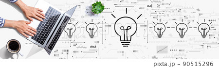 Idea light bulb theme with person using a laptop 90515296