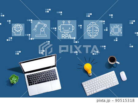 Robotic Process Automation theme with computers with a light bulb 90515318