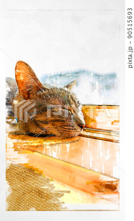 スケッチ風 猫 ネコ ねこ キジトラ 白 グレー 子猫 雌 メス 雌ねこ 雌ネコ 雌猫 かわいい 90515693