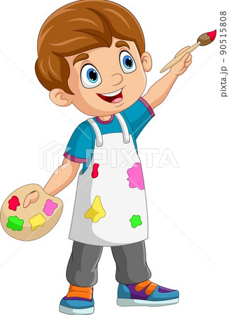 Cartoon boy painting on white backgroundのイラスト素材 [90515808] - PIXTA