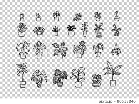 手書きの観葉植物、インテリアグリーンのイラストセット（背景透過） 90515840