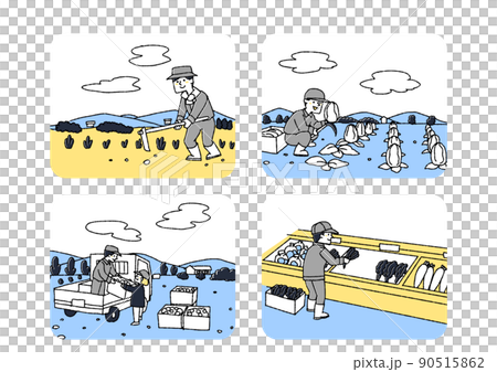 A set of people involved in the production of agricultural products, a comical handwritten person vector, a warm line drawing A set of people involved in the production of agricultural products, a comical handwritten person vector, a warm line drawing 90515862